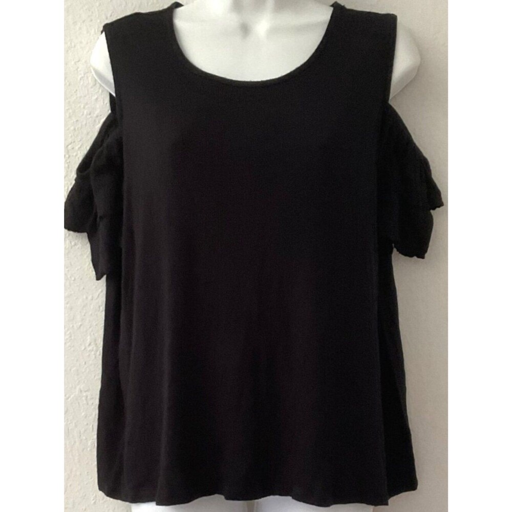 Cato Black Cold-Shoulder Flutter Sleeve Top